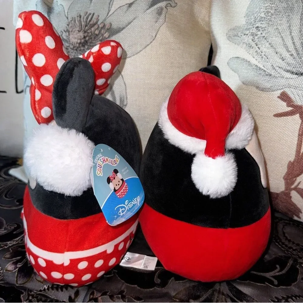 Two Squishmallows Holiday Christmas Santa Mickey Minnie‎ Mouse Pillow Plush New